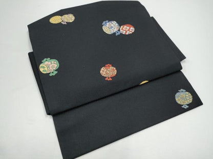 平和屋着物●つけ帯　打ち出の小槌　黒地　正絹　逸品　CABG9096hy