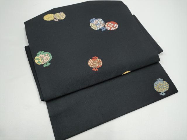 平和屋着物●つけ帯　打ち出の小槌　黒地　正絹　逸品　CABG9096hy
