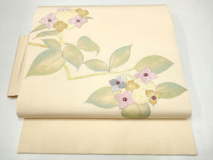 平和屋着物●塩瀬　つけ帯　駒刺繍　枝花文　金彩　正絹　逸品　CABG9097hy
