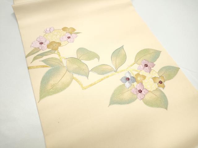 平和屋着物●塩瀬　つけ帯　駒刺繍　枝花文　金彩　正絹　逸品　CABG9097hy