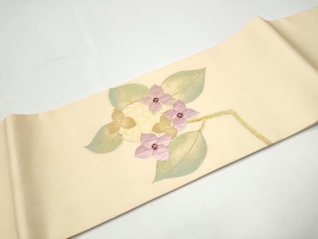平和屋着物●塩瀬　つけ帯　駒刺繍　枝花文　金彩　正絹　逸品　CABG9097hy