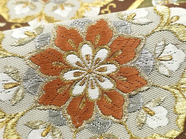 平和屋着物●六通柄袋帯　手織　正倉院菱花唐草文　金銀糸　正絹　逸品　CABG9100hy