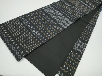 平和屋着物●全通柄袋帯　花織　幾何学横段文　正絹　逸品　CABG9105hy