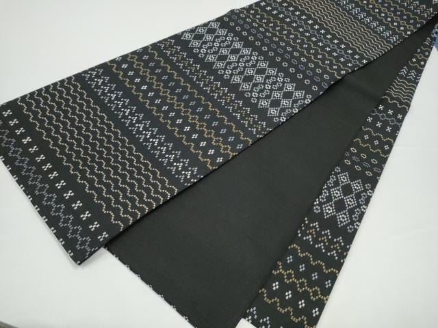 平和屋着物●全通柄袋帯　花織　幾何学横段文　正絹　逸品　CABG9105hy