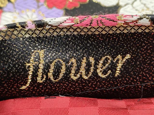 平和屋着物●六通柄袋帯　唐織　舞花文　黒地　金糸　正絹　逸品　CABG9107hy
