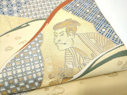 平和屋着物●六通柄袋帯　紹巴　歌舞伎百選　金糸　正絹　逸品　CABG9114hy