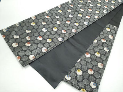 平和屋着物●六通柄袋帯　唐織　菊　黒地　正絹　逸品　CABG9120hy