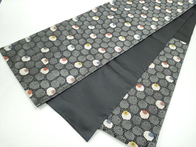 平和屋着物●六通柄袋帯　唐織　菊　黒地　正絹　逸品　CABG9120hy