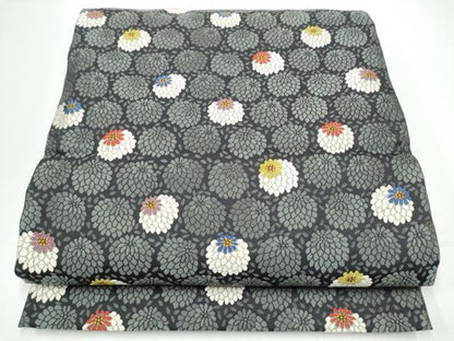 平和屋着物●六通柄袋帯　唐織　菊　黒地　正絹　逸品　CABG9120hy
