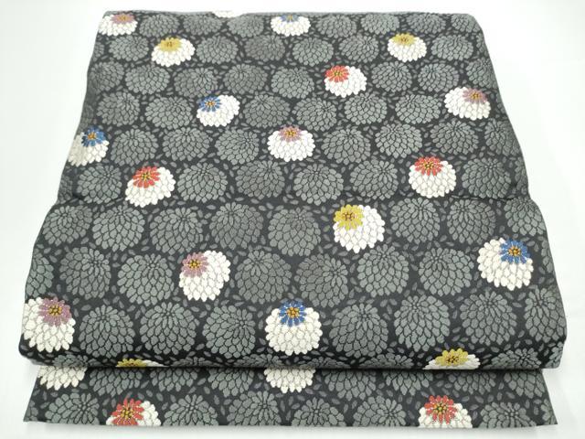 平和屋着物●六通柄袋帯　唐織　菊　黒地　正絹　逸品　CABG9120hy