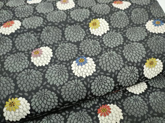 平和屋着物●六通柄袋帯　唐織　菊　黒地　正絹　逸品　CABG9120hy