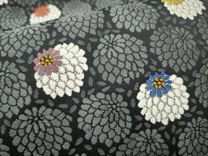 平和屋着物●六通柄袋帯　唐織　菊　黒地　正絹　逸品　CABG9120hy