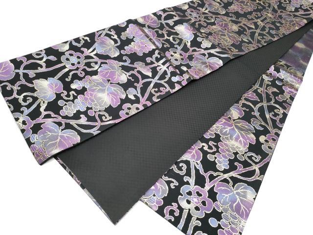 平和屋着物●六通柄袋帯　葡萄蔦の葉文　黒地　金糸　正絹　逸品　CABG9121hy