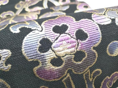 平和屋着物●六通柄袋帯　葡萄蔦の葉文　黒地　金糸　正絹　逸品　CABG9121hy
