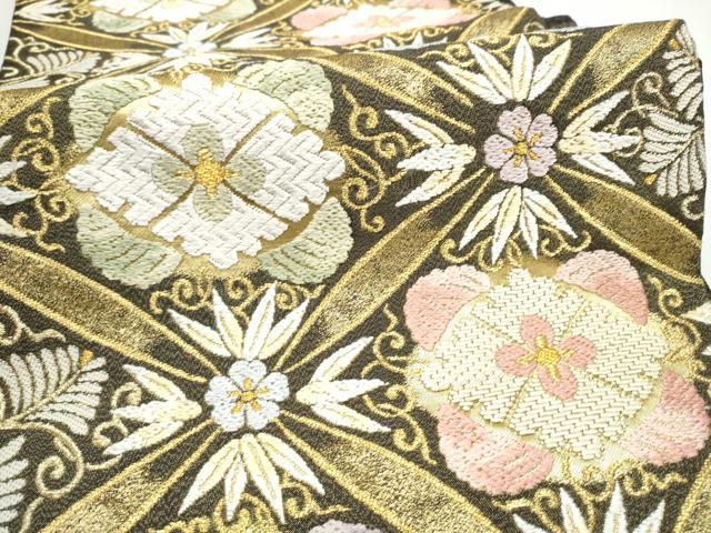 平和屋着物●六通柄袋帯　唐織　秀宝花菱文　金糸　正絹　逸品　CABG9123hy