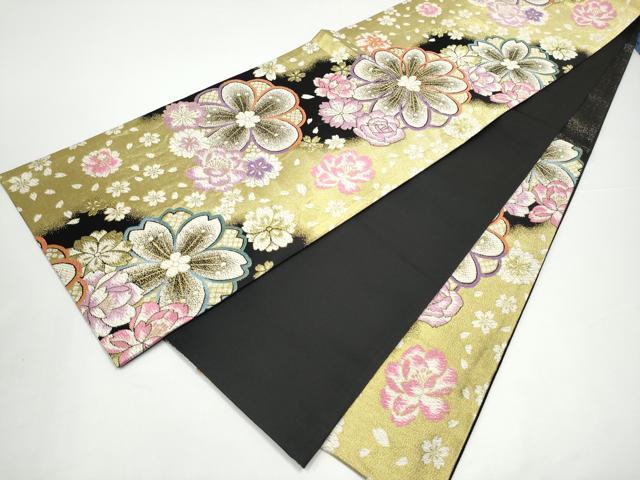 平和屋着物●六通柄袋帯　舞花文　黒地　金糸　正絹　逸品　CABG9128hy