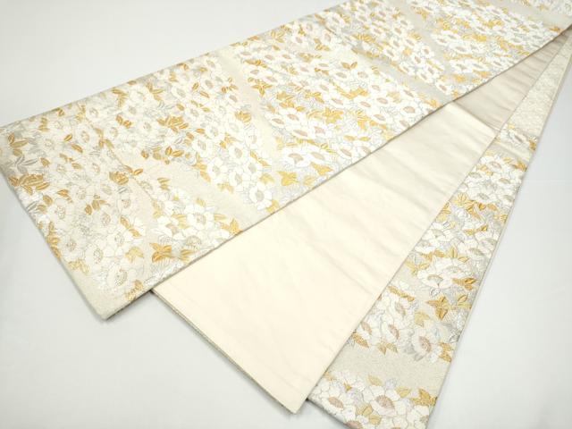 平和屋着物●六通柄袋帯　椿　金銀糸　正絹　逸品　CABG9132hy
