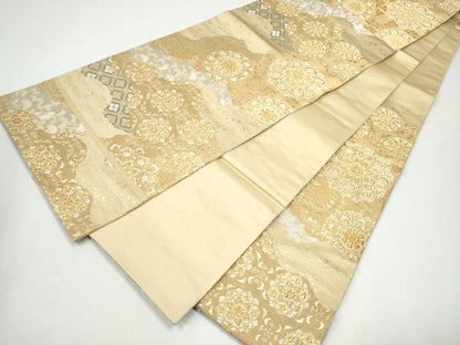 平和屋着物●西陣　服部織物謹製　六通柄袋帯　正倉院花文　金銀糸　正絹　逸品　CABG9134hy