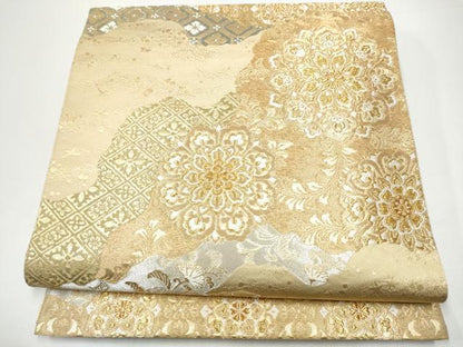 平和屋着物●西陣　服部織物謹製　六通柄袋帯　正倉院花文　金銀糸　正絹　逸品　CABG9134hy