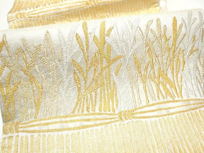 平和屋着物●西陣　織楽浅野　全通柄袋帯　枝葉文　金銀糸　正絹　逸品　CABG9135hy