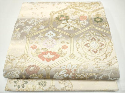 平和屋着物●六通柄袋帯　新小石丸　亀甲花文　金糸　正絹　逸品　CABG9152hy