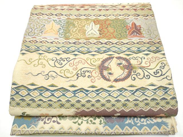 平和屋着物●六通柄袋帯　横段花鳥文　里村紹巴　正絹　逸品　CABG9153hy
