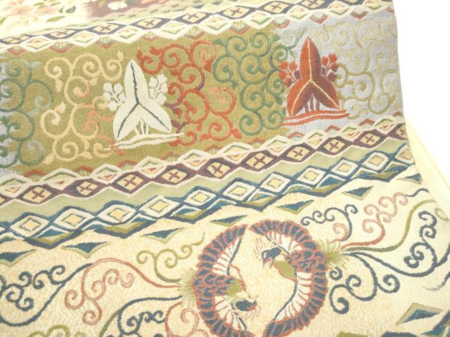 平和屋着物●六通柄袋帯　横段花鳥文　里村紹巴　正絹　逸品　CABG9153hy