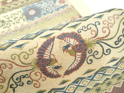 平和屋着物●六通柄袋帯　横段花鳥文　里村紹巴　正絹　逸品　CABG9153hy