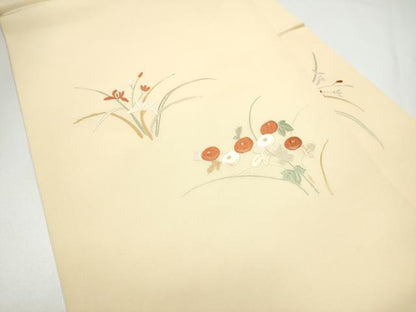 平和屋着物●塩瀬　九寸名古屋帯　総刺繍　草花文　金糸　正絹　逸品　CABG9158hy