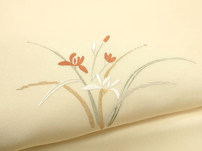 平和屋着物●塩瀬　九寸名古屋帯　総刺繍　草花文　金糸　正絹　逸品　CABG9158hy
