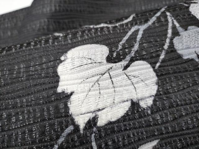 平和屋着物▽九寸名古屋帯　スリーシーズン　春夏秋　葡萄蔦の葉文　銀通し地　正絹　逸品　CABG9170hy
