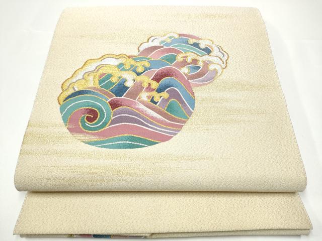 平和屋着物●爪掻き本綴れ　八寸名古屋帯　立波丸文　金銀糸　正絹　逸品　CABG9173hy