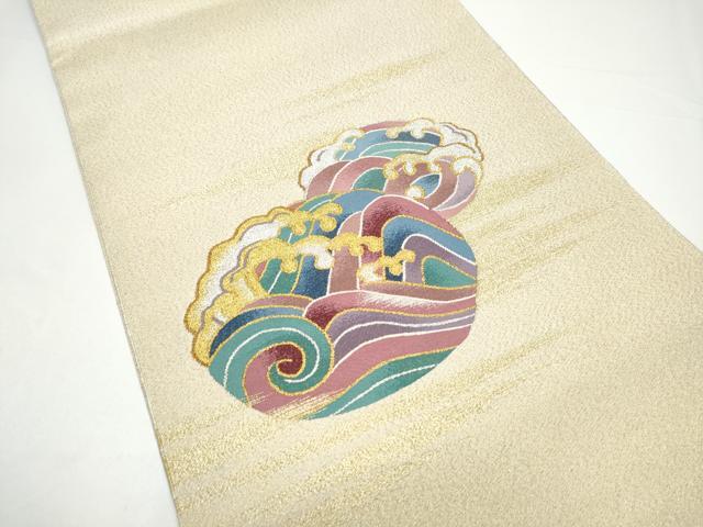 平和屋着物●爪掻き本綴れ　八寸名古屋帯　立波丸文　金銀糸　正絹　逸品　CABG9173hy