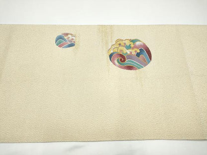平和屋着物●爪掻き本綴れ　八寸名古屋帯　立波丸文　金銀糸　正絹　逸品　CABG9173hy