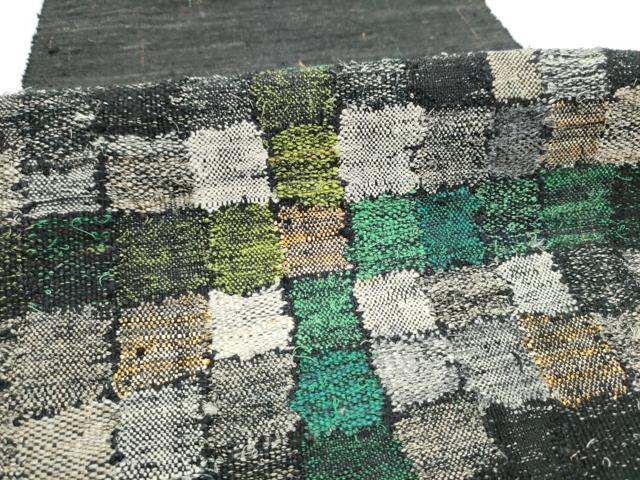 平和屋着物●八寸名古屋帯　紬地　市松文様　黒地　金糸　正絹　逸品　CABG9174hy