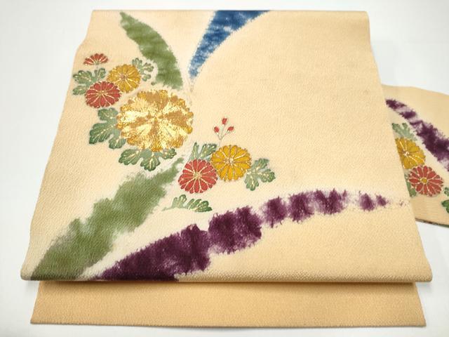 平和屋着物●九寸名古屋帯　駒刺繍　菊　金彩　鬼しぼ縮緬　正絹　逸品　CABG9176hy