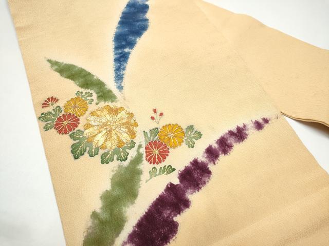 平和屋着物●九寸名古屋帯　駒刺繍　菊　金彩　鬼しぼ縮緬　正絹　逸品　CABG9176hy