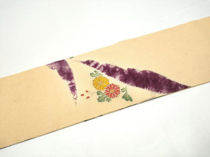 平和屋着物●九寸名古屋帯　駒刺繍　菊　金彩　鬼しぼ縮緬　正絹　逸品　CABG9176hy