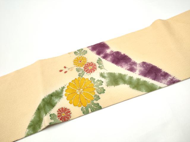 平和屋着物●九寸名古屋帯　駒刺繍　菊　金彩　鬼しぼ縮緬　正絹　逸品　CABG9176hy