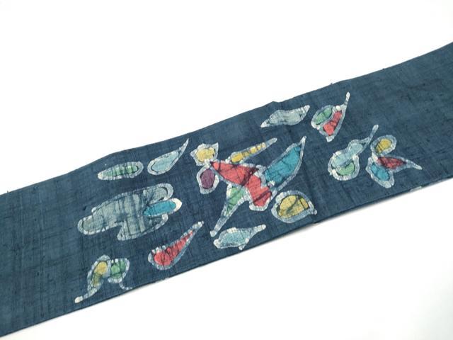 平和屋着物●九寸名古屋帯　紬地　ろうけつ染　幾何学文様　正絹　逸品　CABG9180hy