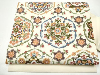 平和屋着物●中国三大刺繍　総相良刺繍　九寸名古屋帯　正倉院花文　正絹　逸品　CABG9181hy