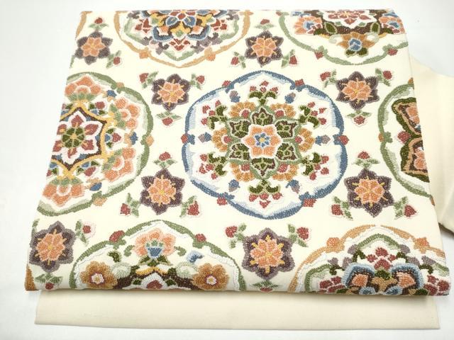 平和屋着物●中国三大刺繍　総相良刺繍　九寸名古屋帯　正倉院花文　正絹　逸品　CABG9181hy