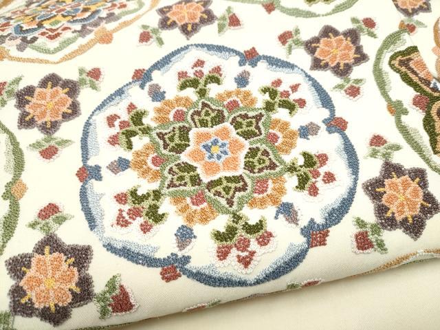 平和屋着物●中国三大刺繍　総相良刺繍　九寸名古屋帯　正倉院花文　正絹　逸品　CABG9181hy