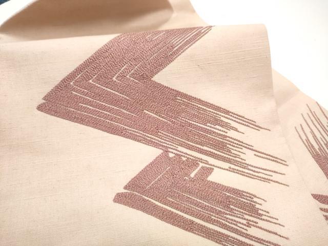 平和屋着物●九寸名古屋帯　紬地　総刺繍　幾何学文様　正絹　逸品　CABG9183hy