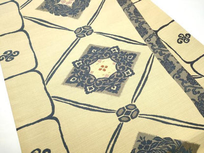 平和屋着物●九寸名古屋帯　菱花唐草文　正絹　逸品　CABG9184hy