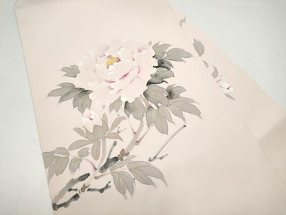 平和屋着物●染色作家　桐山紫香　手描き　塩瀬　九寸名古屋帯　牡丹　金彩　正絹　逸品　CABG9185hy