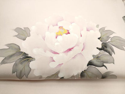 平和屋着物●染色作家　桐山紫香　手描き　塩瀬　九寸名古屋帯　牡丹　金彩　正絹　逸品　CABG9185hy