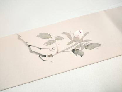 平和屋着物●染色作家　桐山紫香　手描き　塩瀬　九寸名古屋帯　牡丹　金彩　正絹　逸品　CABG9185hy