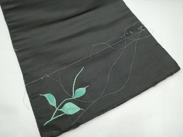 平和屋着物●アンティーク　大正ロマン　九寸名古屋帯　総手刺繍　休み鳥枝椿　黒地　金糸　正絹　逸品　CABG9186hy