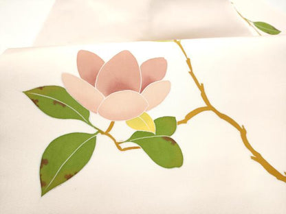 平和屋着物●塩瀬　九寸名古屋帯　友禅　枝花文　霜月　初嵐梼　正絹　逸品　CABG9189hy